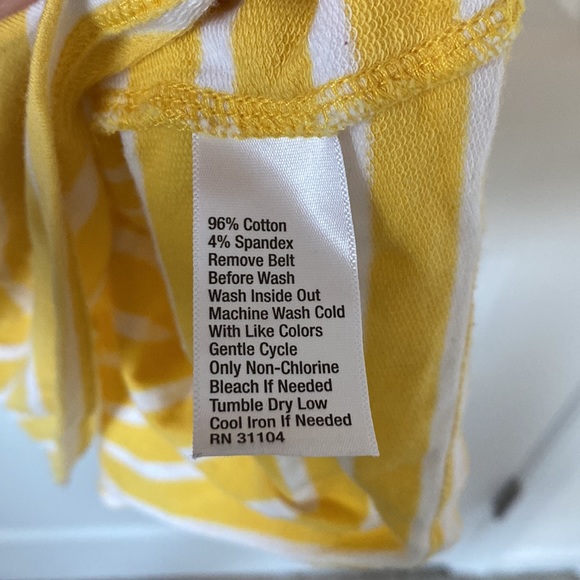 Three Quarter Length Sleeve Yellow White Striped Tie Waist Dress, Size XS - Picture 3 of 5